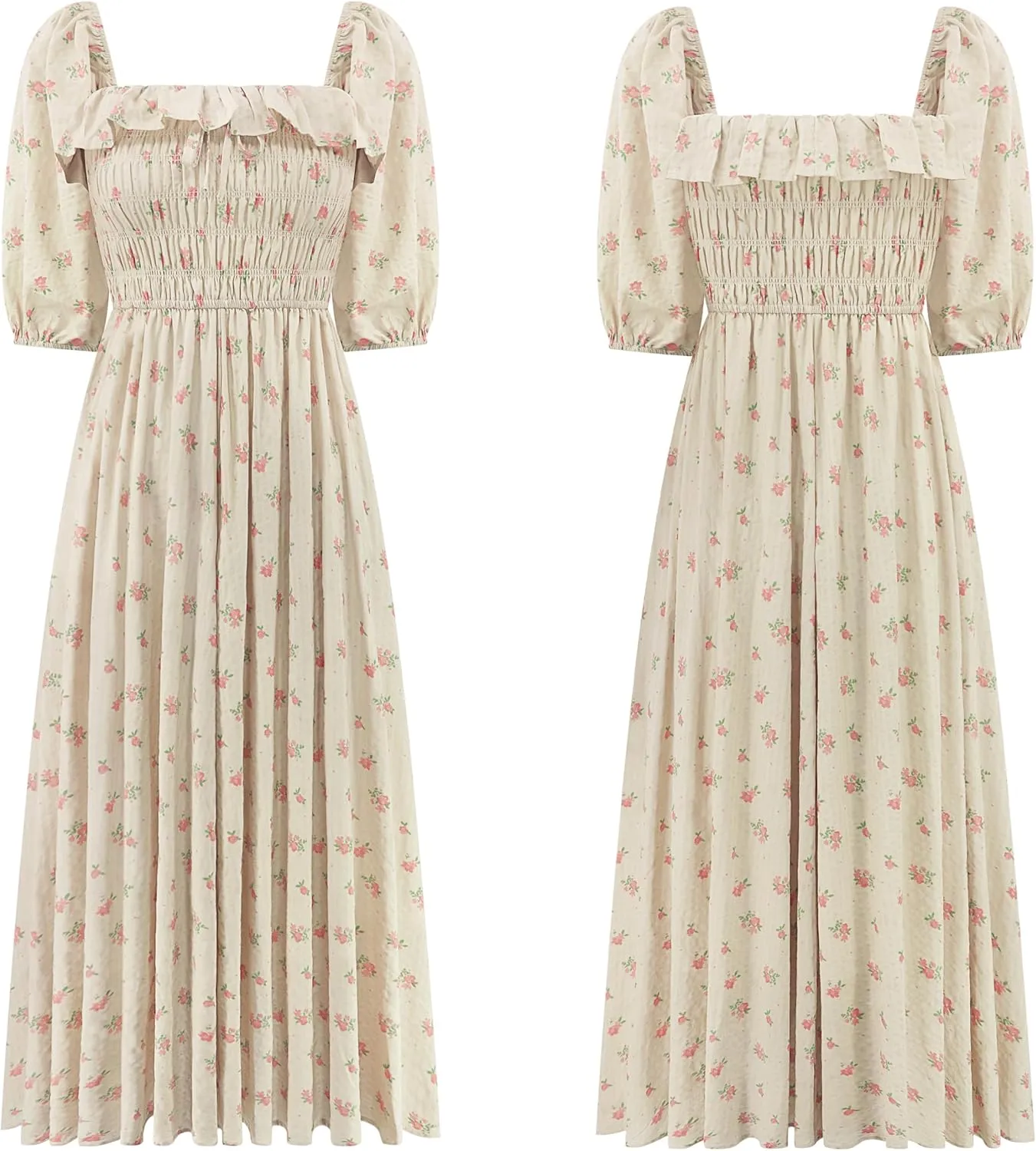 R.Vivimos Women Summer Half Sleeve Cotton Ruffled Vintage Elegant Backless A Line Flowy Long Dresses
