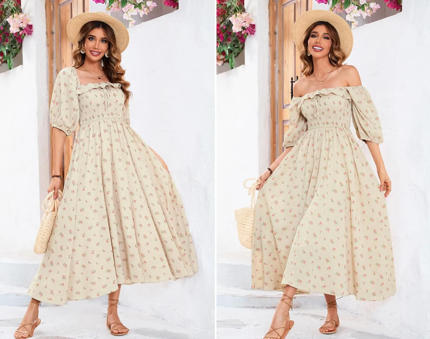 R.Vivimos Women Summer Half Sleeve Cotton Ruffled Vintage Elegant Backless A Line Flowy Long Dresses