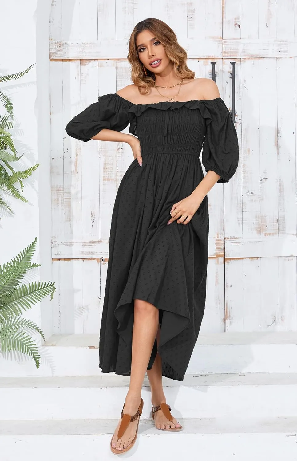 R.Vivimos Women Summer Half Sleeve Cotton Ruffled Vintage Elegant Backless A Line Flowy Long Dresses