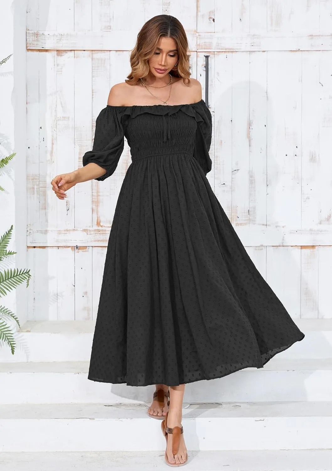 R.Vivimos Women Summer Half Sleeve Cotton Ruffled Vintage Elegant Backless A Line Flowy Long Dresses