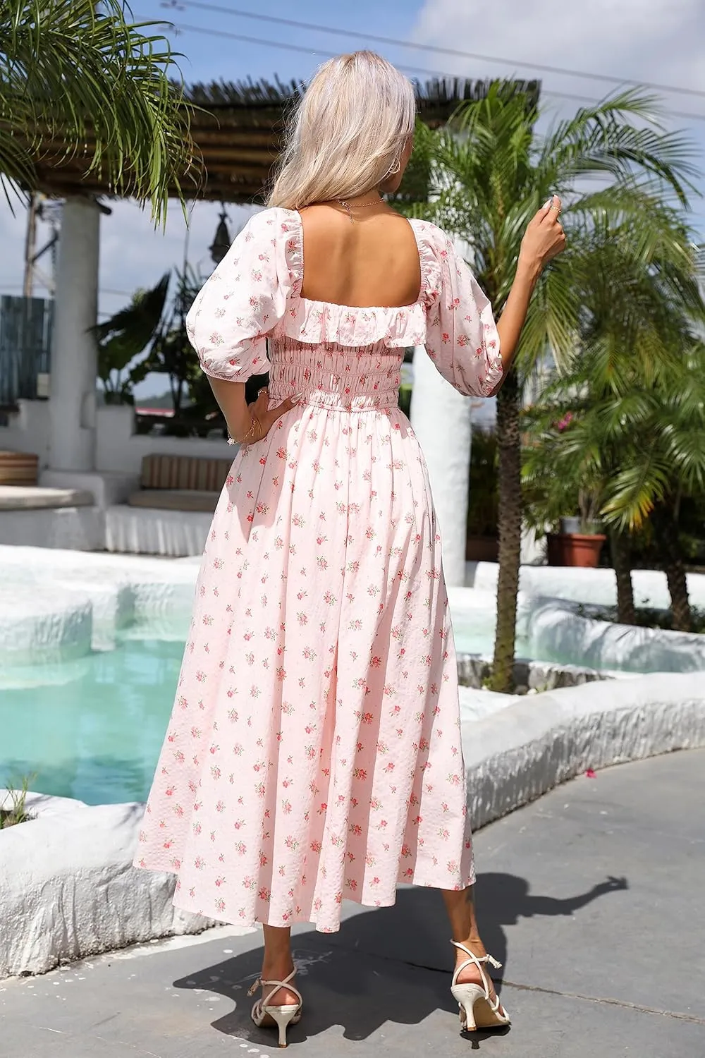 R.Vivimos Women Summer Half Sleeve Cotton Ruffled Vintage Elegant Backless A Line Flowy Long Dresses
