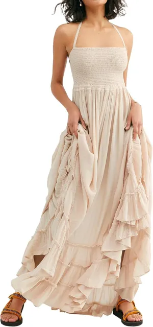 R.Vivimos Womens Summer Boho Sexy Backless Long Dresses
