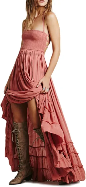 R.Vivimos Womens Summer Boho Sexy Backless Long Dresses