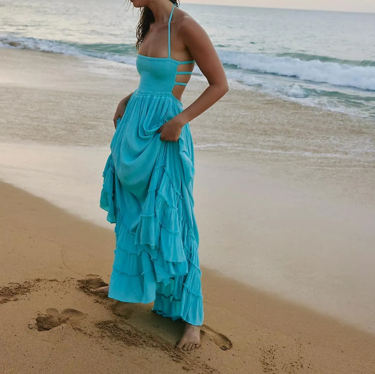 R.Vivimos Womens Summer Boho Sexy Backless Long Dresses
