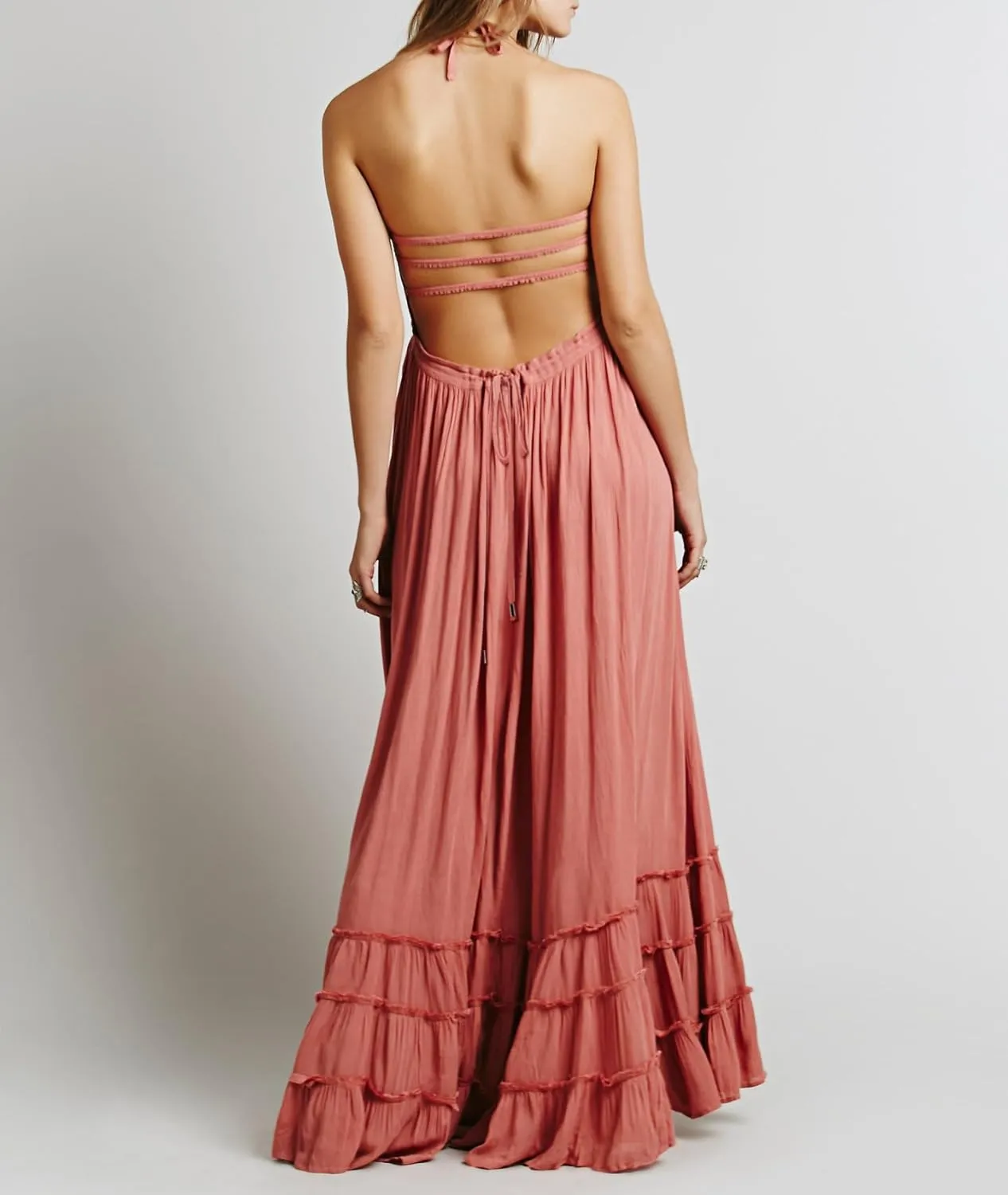 R.Vivimos Womens Summer Boho Sexy Backless Long Dresses
