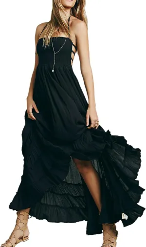 R.Vivimos Womens Summer Boho Sexy Backless Long Dresses