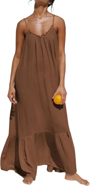 R.Vivimos Women's Summer Cotton Maxi Dress Adjustable Spaghetti Strap Boho Casual Backless Ruffle Loose Fit Flowy Dress