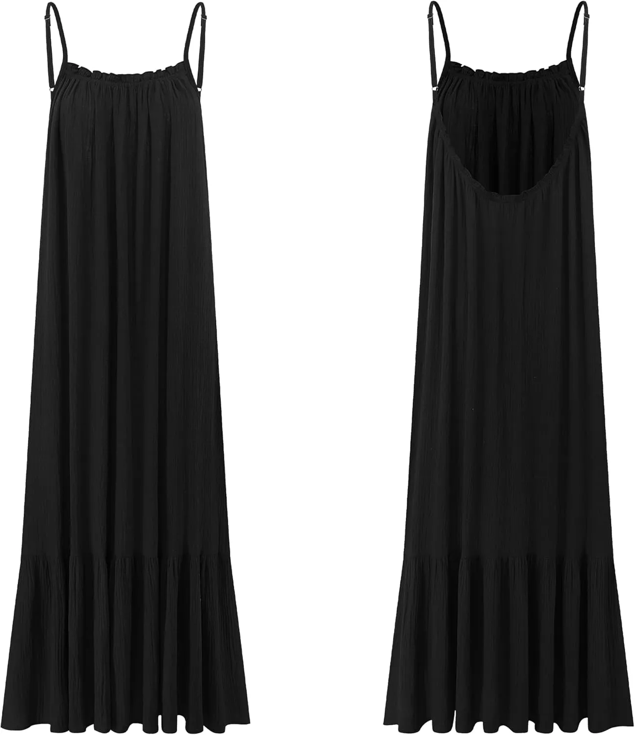 R.Vivimos Women's Summer Cotton Maxi Dress Adjustable Spaghetti Strap Boho Casual Backless Ruffle Loose Fit Flowy Dress