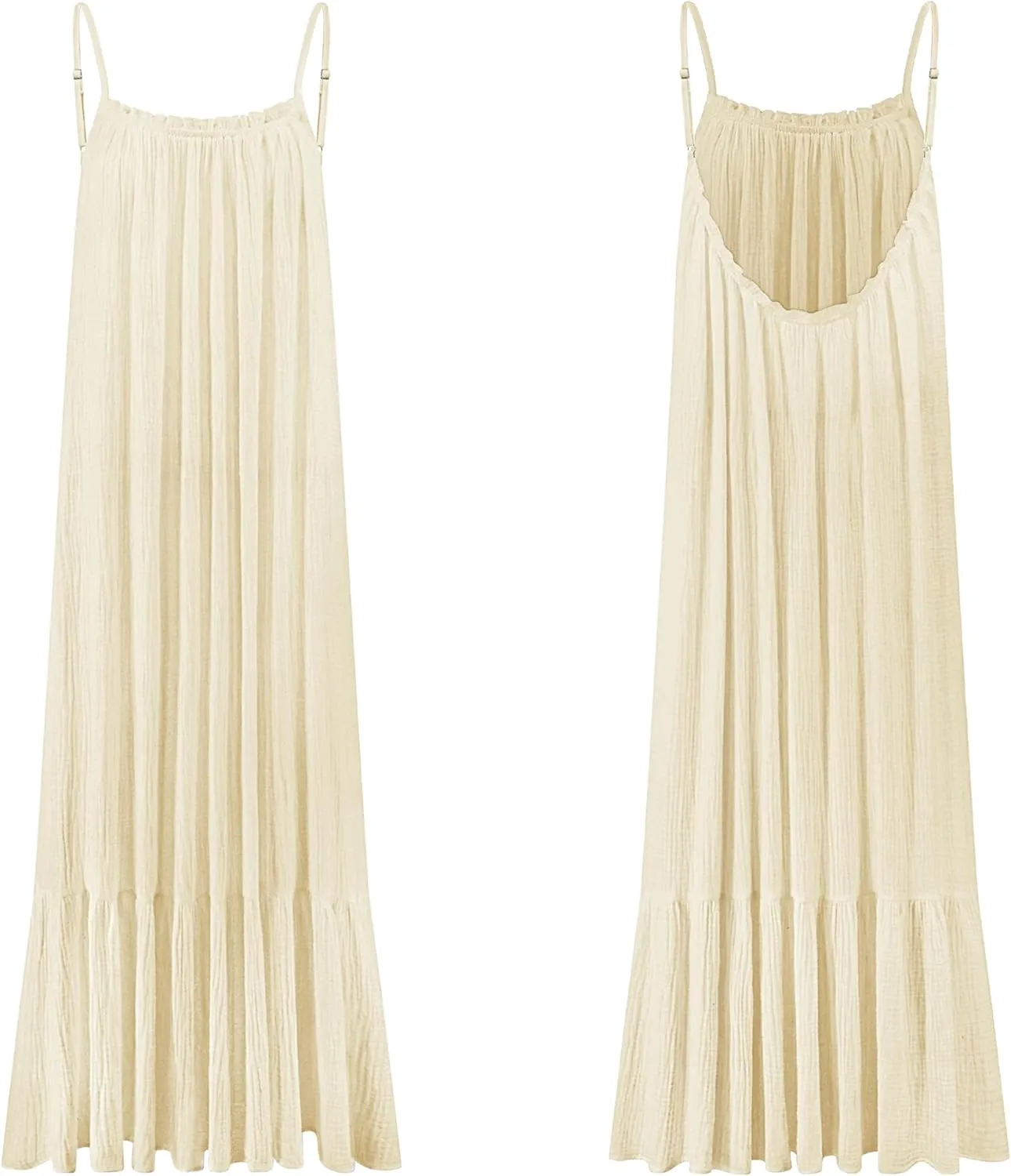 R.Vivimos Women's Summer Cotton Maxi Dress Adjustable Spaghetti Strap Boho Casual Backless Ruffle Loose Fit Flowy Dress