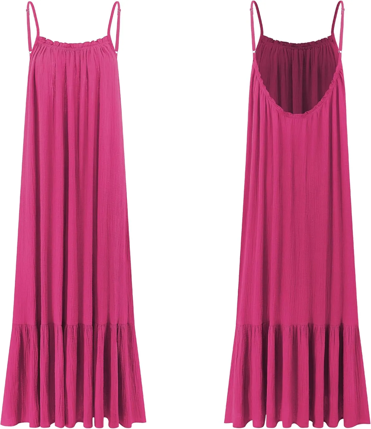 R.Vivimos Women's Summer Cotton Maxi Dress Adjustable Spaghetti Strap Boho Casual Backless Ruffle Loose Fit Flowy Dress