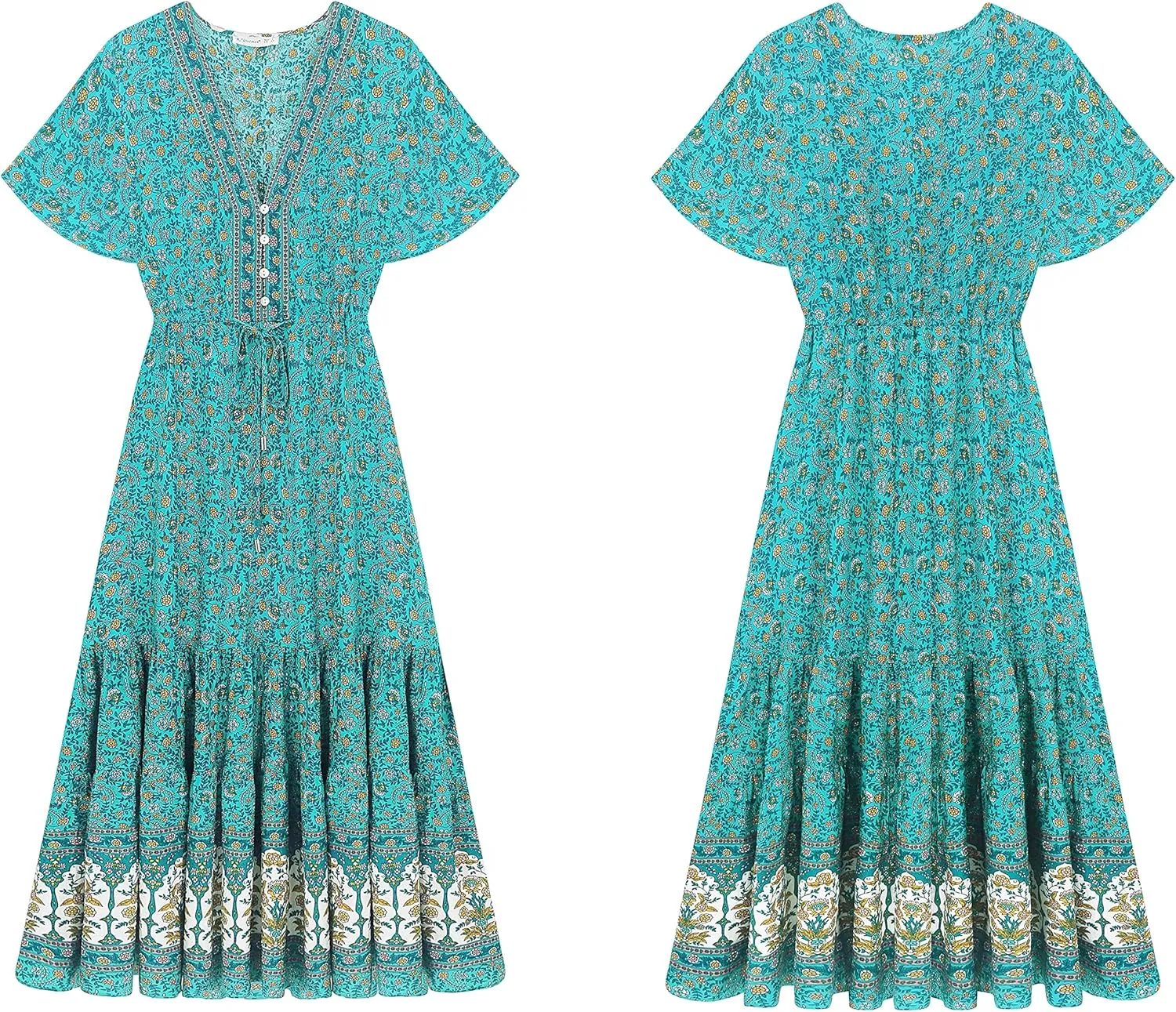 R.Vivimos Womens Summer Floral Print Cotton Short Sleeve Flowy Dress