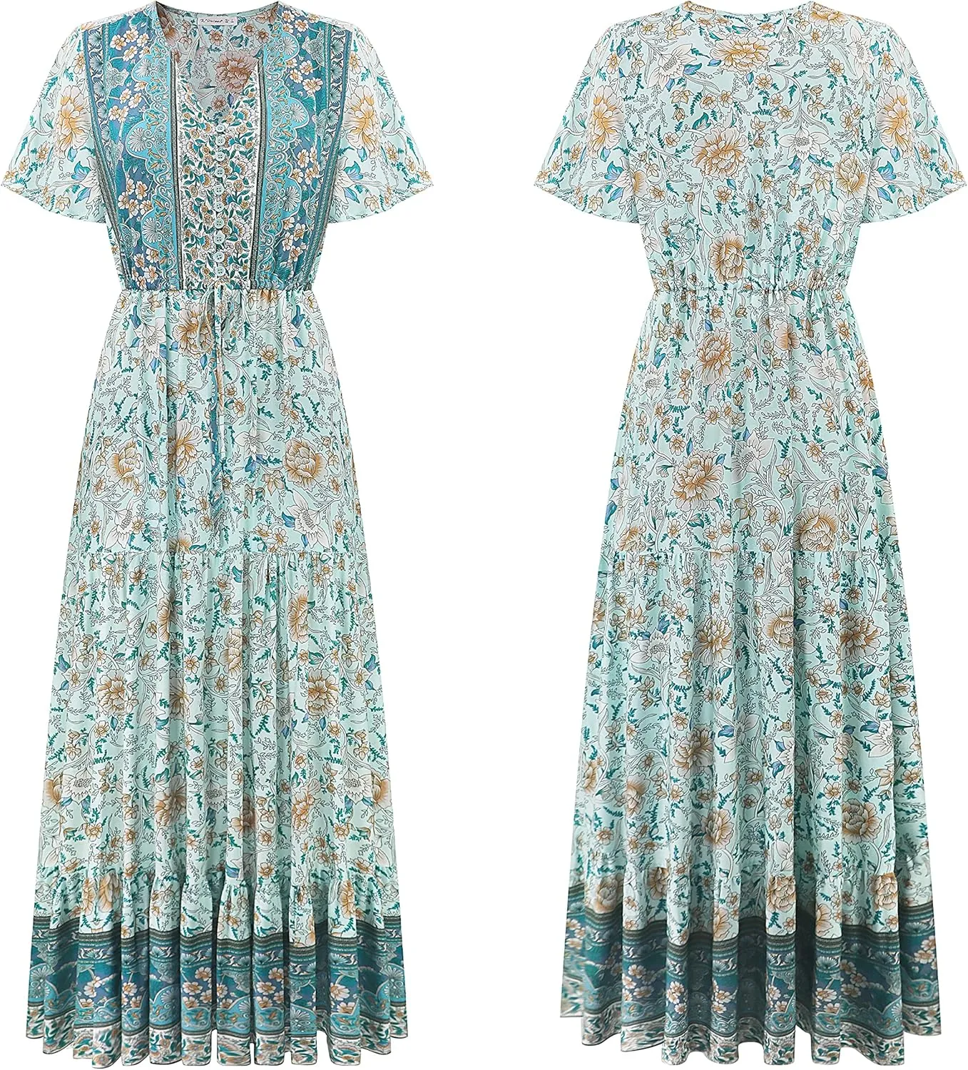 R.Vivimos Womens Summer Floral Print Cotton Short Sleeve Flowy Dress