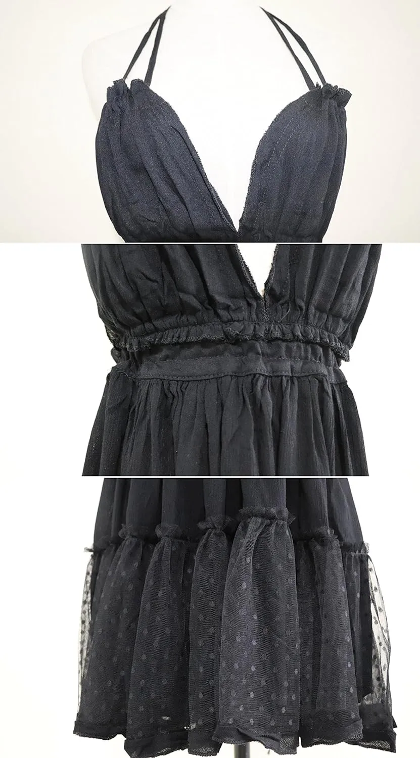 R.Vivimos Womens Summer Halter Deep V Neck Sexy Patchwork Mini Short Dresses