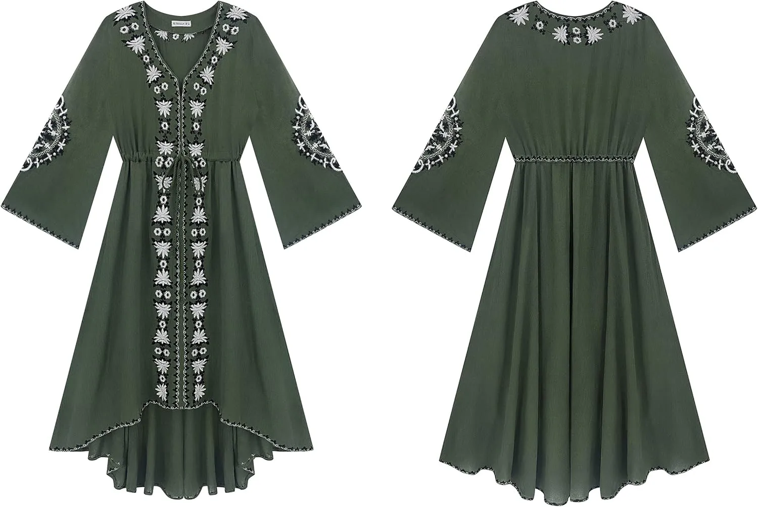 R.Vivimos Womens V Neck Bell Sleeve Vintage Floral Embroidered High Low Long Dresses