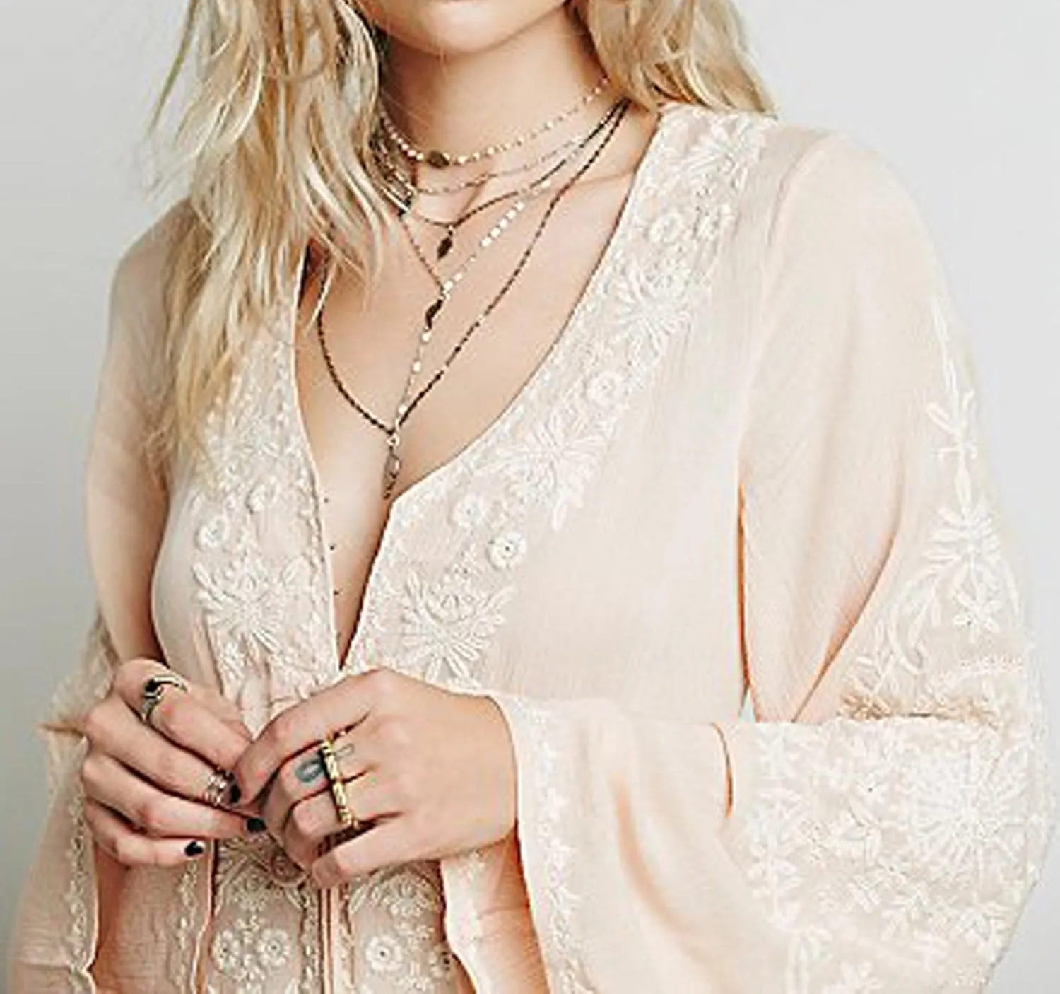 R.Vivimos Womens V Neck Bell Sleeve Vintage Floral Embroidered High Low Long Dresses