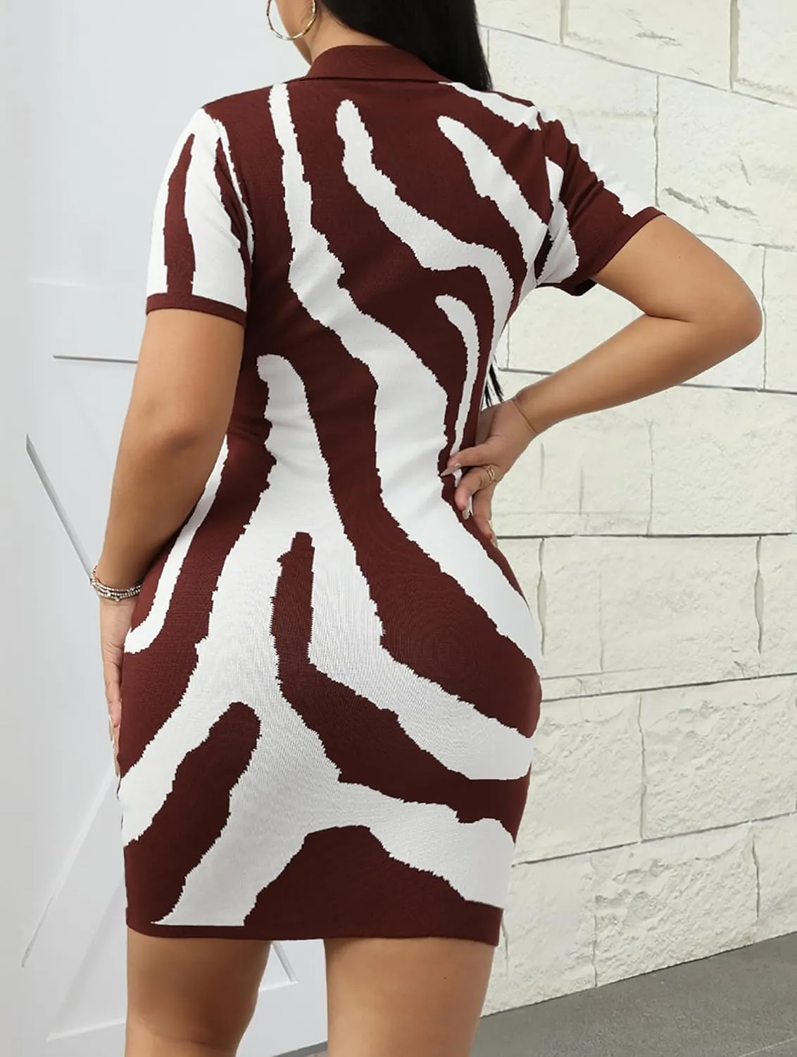Ryehack Women’s 2024 Summer Casual Knit Mini Dress Sexy Zebra Striped Print Short Sleeve V Neck Y2k Bodycon T Shirt Dress