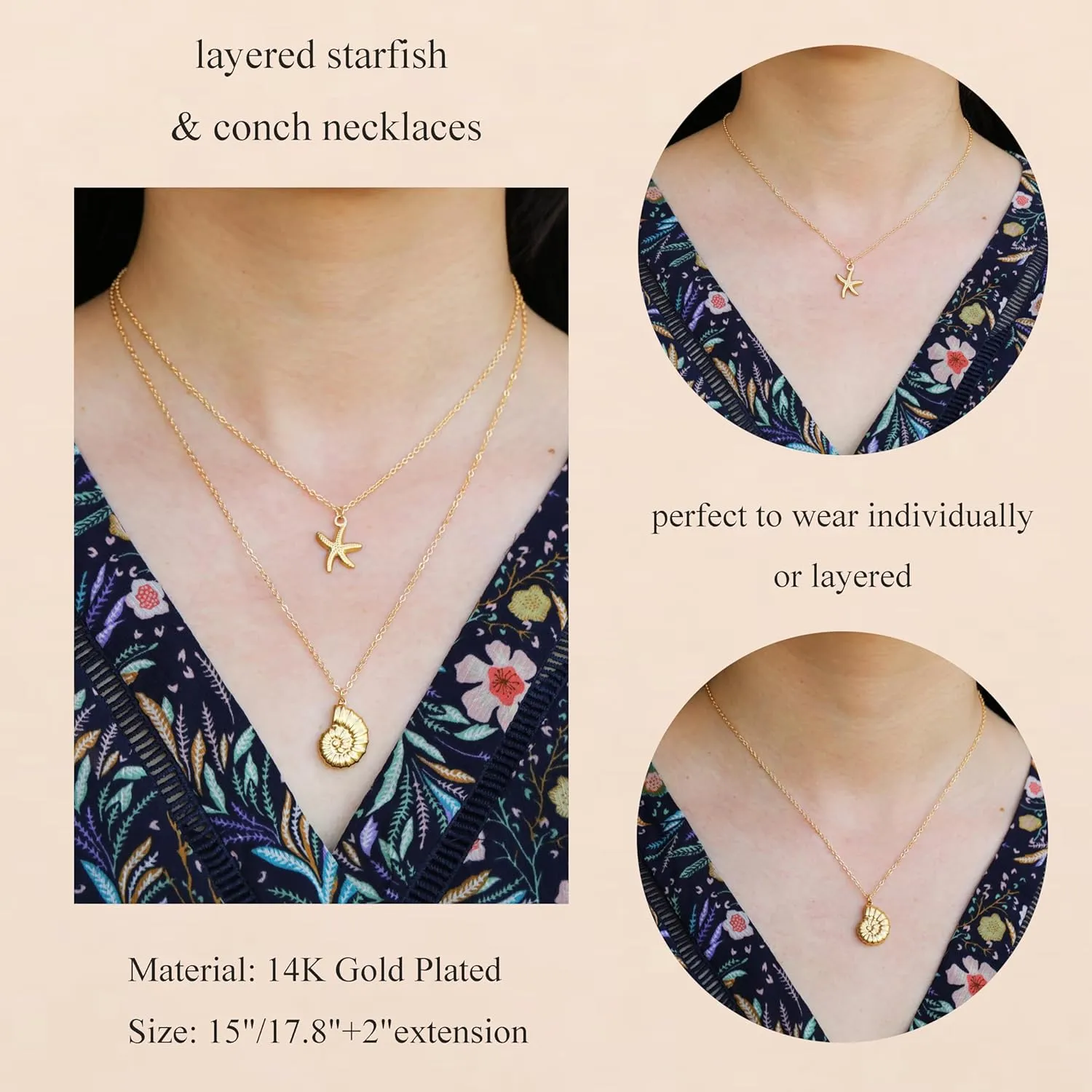 RZKING Layered Necklace for Women, Dainty 14K Gold Evil Eye, Sun Moon Stars, Starfish, Choker Pendant Necklace for Best Friend, Birthday, Thank's Giving, Christmas, Inspirational Gifts for Women