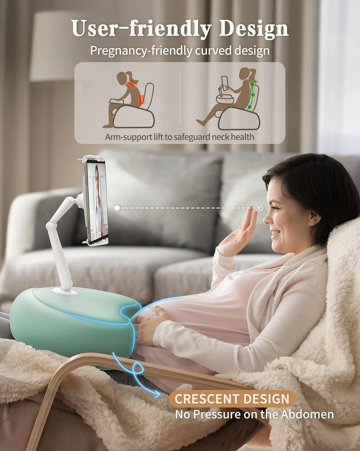 SAIJI Tablet Pillow Stand, Kindle Stand Compatible with 4.7”-15.6” Kindle, Phone, iPad, 360° Adjustable iPad Holder for Bed with Flexible Dual Axis Arm and Microbead Cushion (Cyan)
