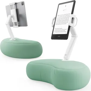 SAIJI Tablet Pillow Stand, Kindle Stand Compatible with 4.7”-15.6” Kindle, Phone, iPad, 360° Adjustable iPad Holder for Bed with Flexible Dual Axis Arm and Microbead Cushion (Cyan)