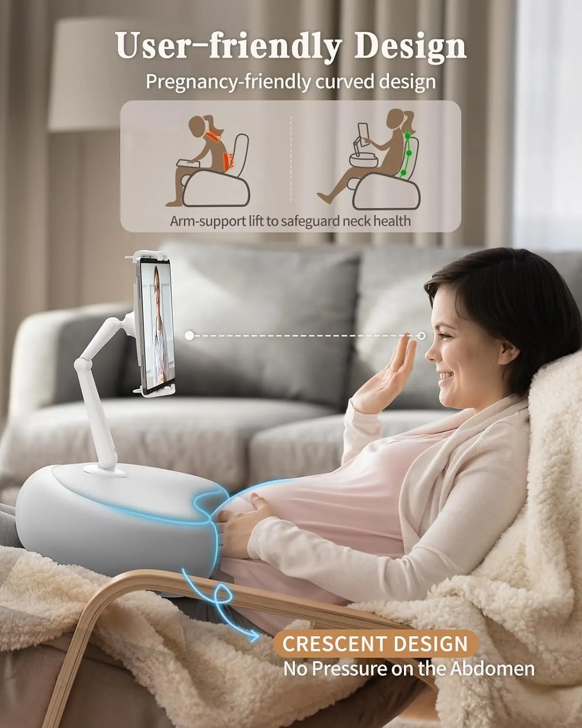 SAIJI Tablet Pillow Stand, Kindle Stand Compatible with 4.7”-15.6” Kindle, Phone, iPad, 360° Adjustable iPad Holder for Bed with Flexible Dual Axis Arm and Microbead Cushion (Gray)