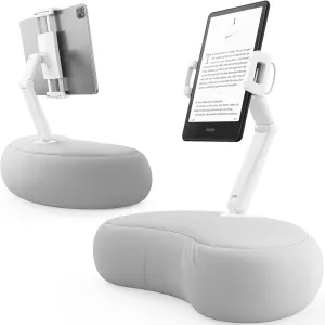 SAIJI Tablet Pillow Stand, Kindle Stand Compatible with 4.7”-15.6” Kindle, Phone, iPad, 360° Adjustable iPad Holder for Bed with Flexible Dual Axis Arm and Microbead Cushion (Gray)
