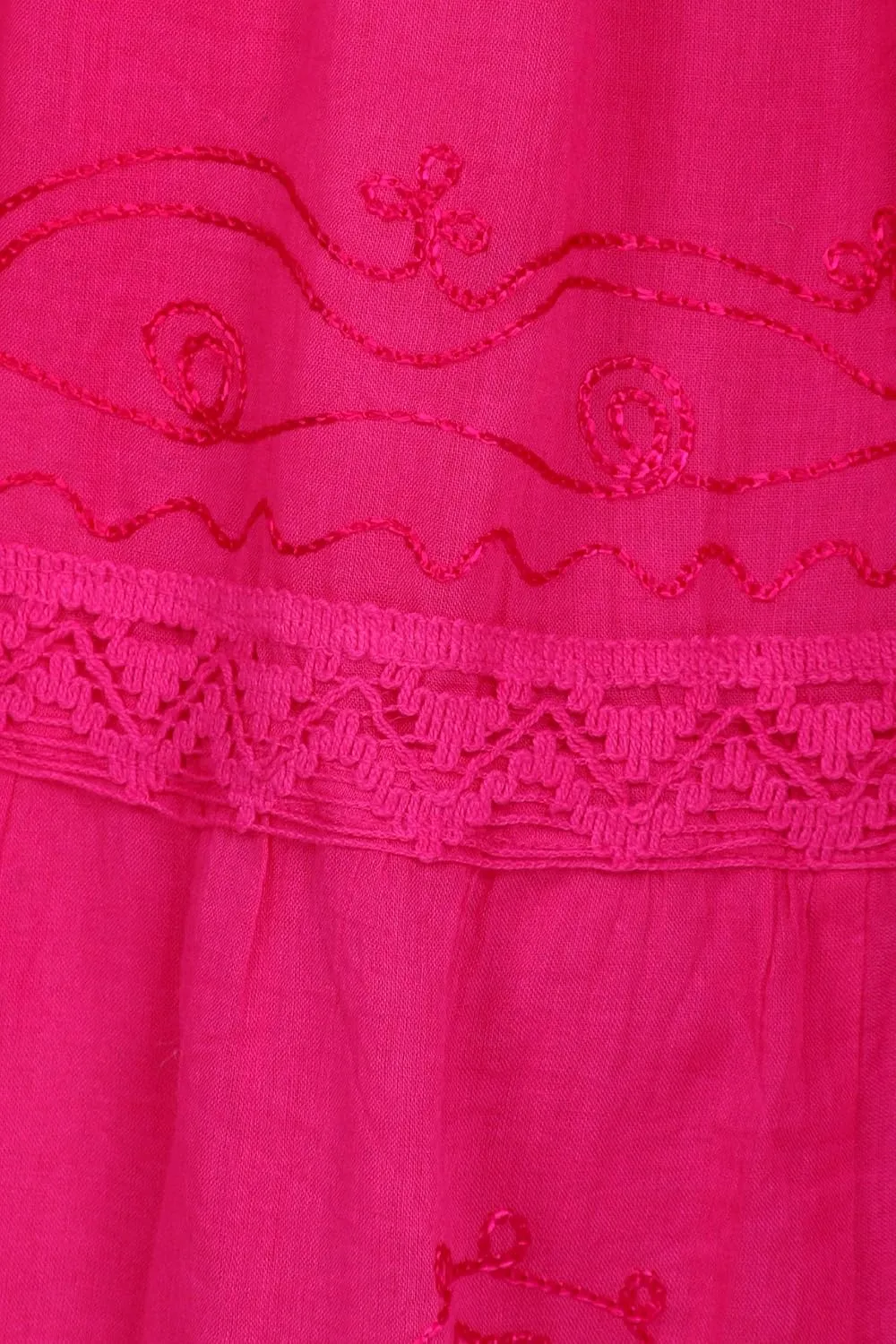 Sakkas Solid Embroidered Crochet Lace Trim Gypsy Bohemian Mid Length Cotton Skirt