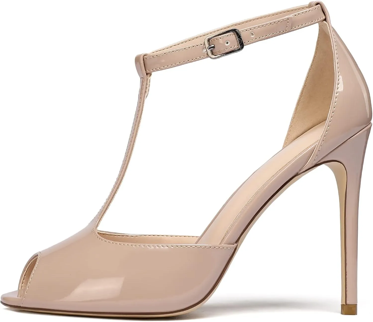 SAMMITOP Women's Peep Toe T-Strap Sandals Ankle Strap Buckle Closure High Heel Dress Shoes