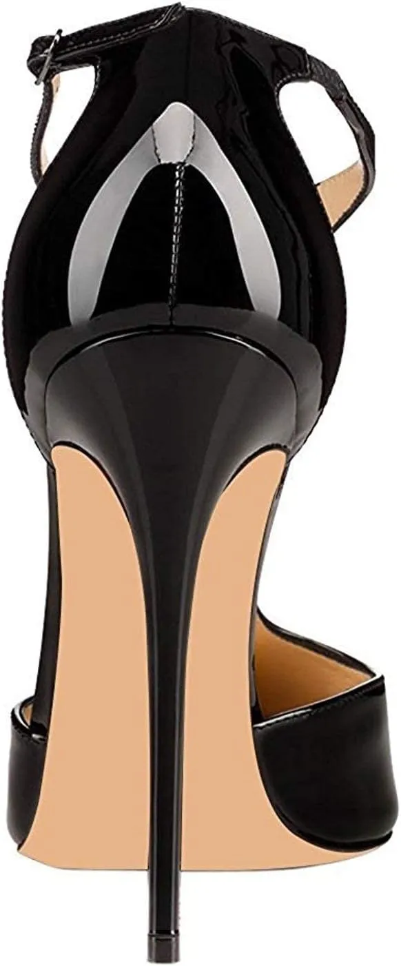 SAMMITOP Women's Pointed Toe High Heel Pumps T-Strap Dress Shoes 12cm Stilettos Heels