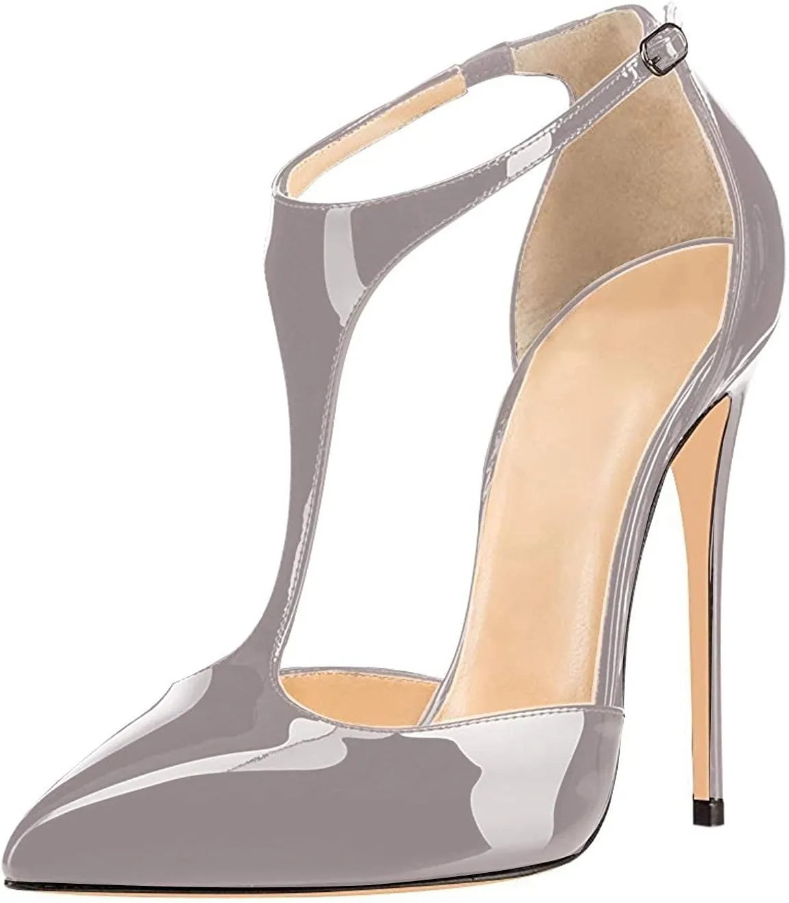 SAMMITOP Women's Pointed Toe High Heel Pumps T-Strap Dress Shoes 12cm Stilettos Heels