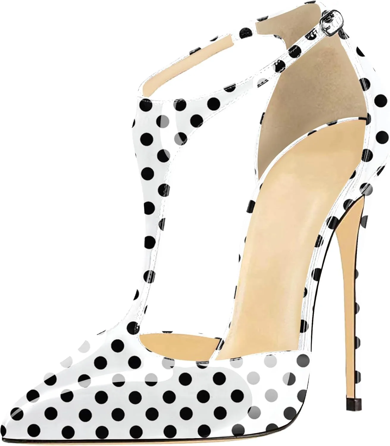 SAMMITOP Women's Pointed Toe High Heel Pumps T-Strap Dress Shoes 12cm Stilettos Heels
