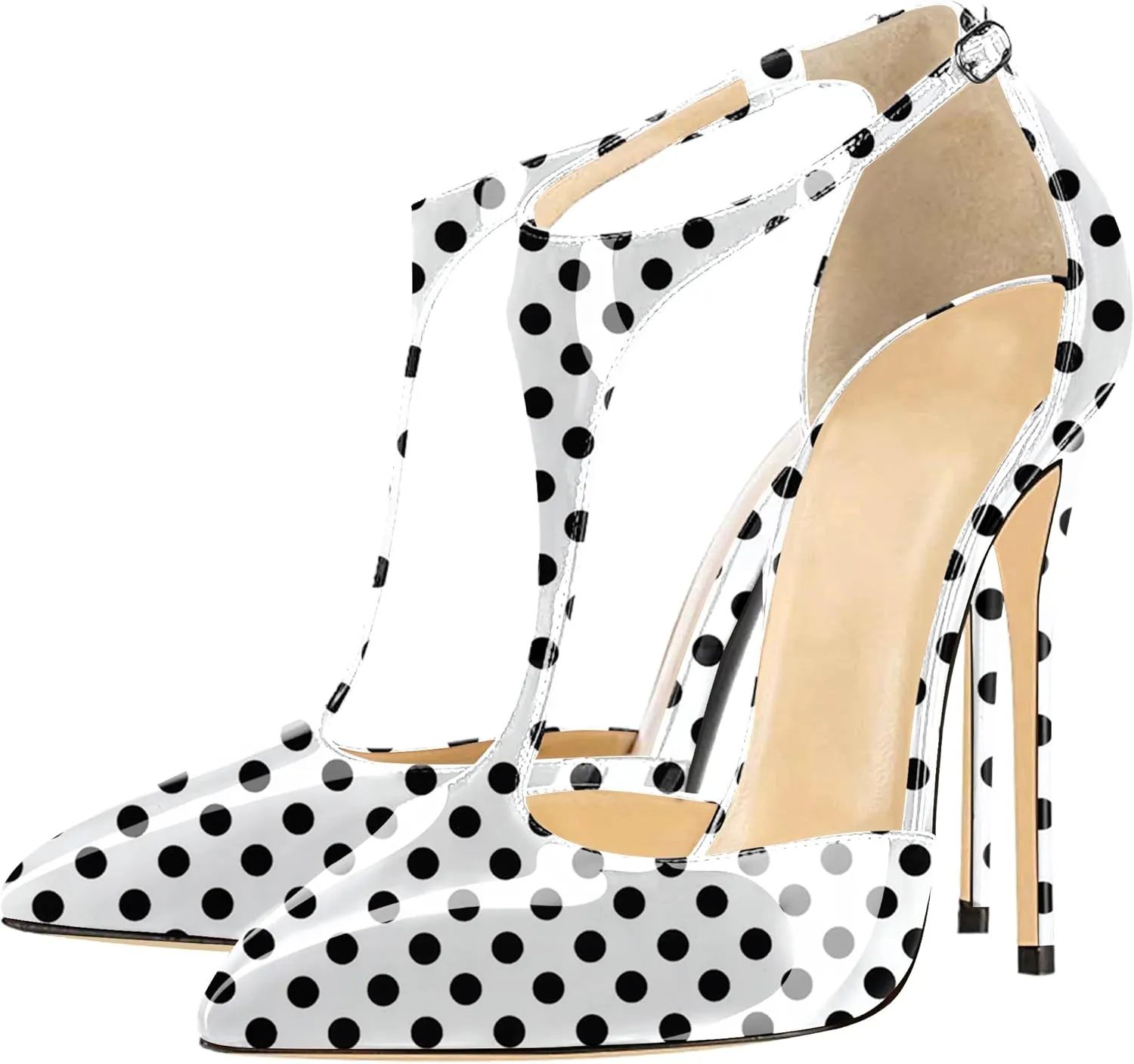 SAMMITOP Women's Pointed Toe High Heel Pumps T-Strap Dress Shoes 12cm Stilettos Heels
