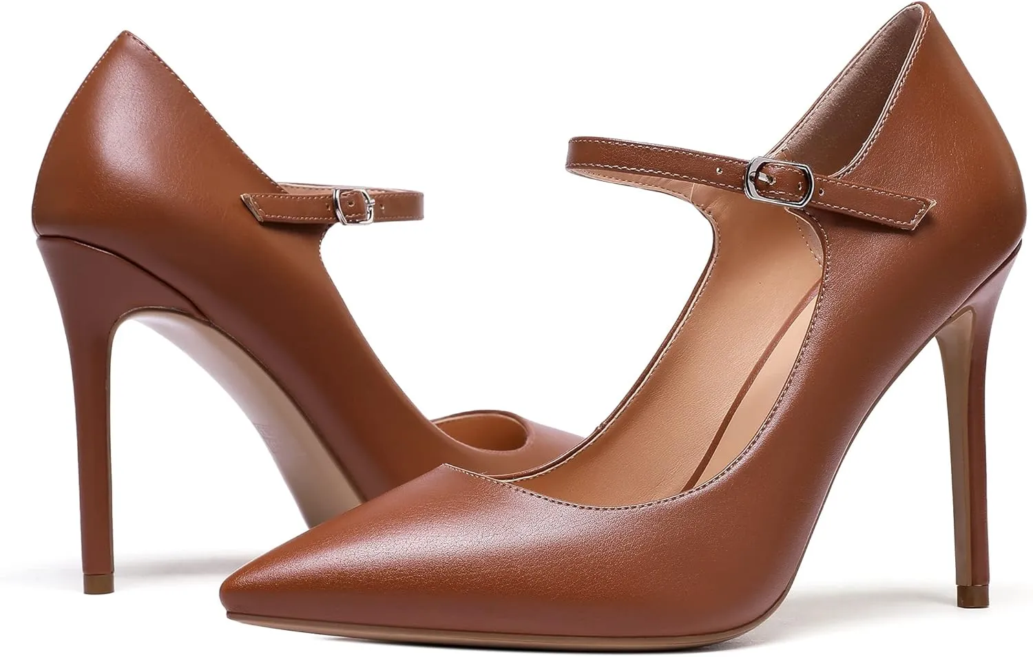 SAMMITOP Women's Pointed Toe Mary Jane Pumps High Heel Shoe with Ankle Strap