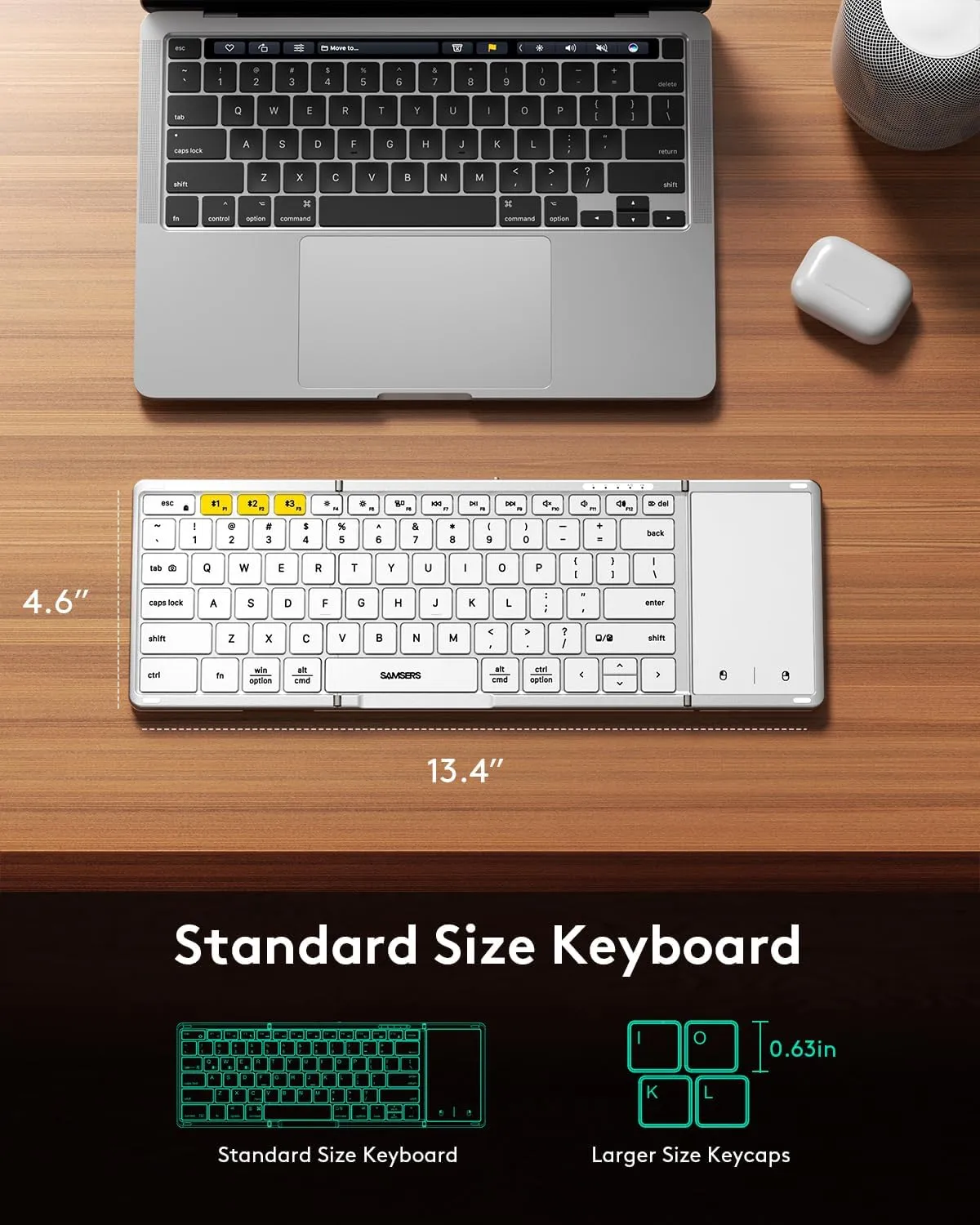 Samsers Foldable Bluetooth Keyboard with Touchpad, Full-Size Wireless Folding Keyboard with PU Leather, Portable Travel for iOS Android Windows Mac OS, Support 3 Devices (BT5.1 x 3), Silver