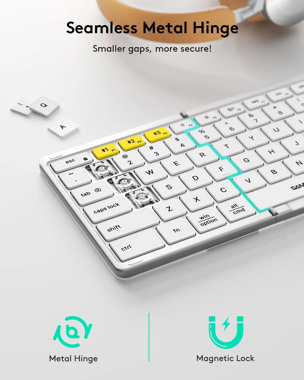 Samsers Foldable Bluetooth Keyboard with Touchpad, Full-Size Wireless Folding Keyboard with PU Leather, Portable Travel for iOS Android Windows Mac OS, Support 3 Devices (BT5.1 x 3), Silver