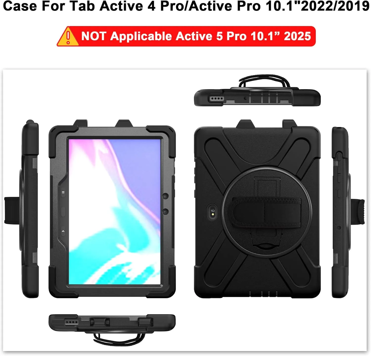 Samsung Galaxy Tab Active PRO 10.1 Case, Galaxy Tab Active4 PRO Case, Heavy Duty Rugged Shockproof Drop Protection Case with 360 Stand, Hand Strap & Shoulder Strap for SM-T540/T547/T630/T638 (Black)