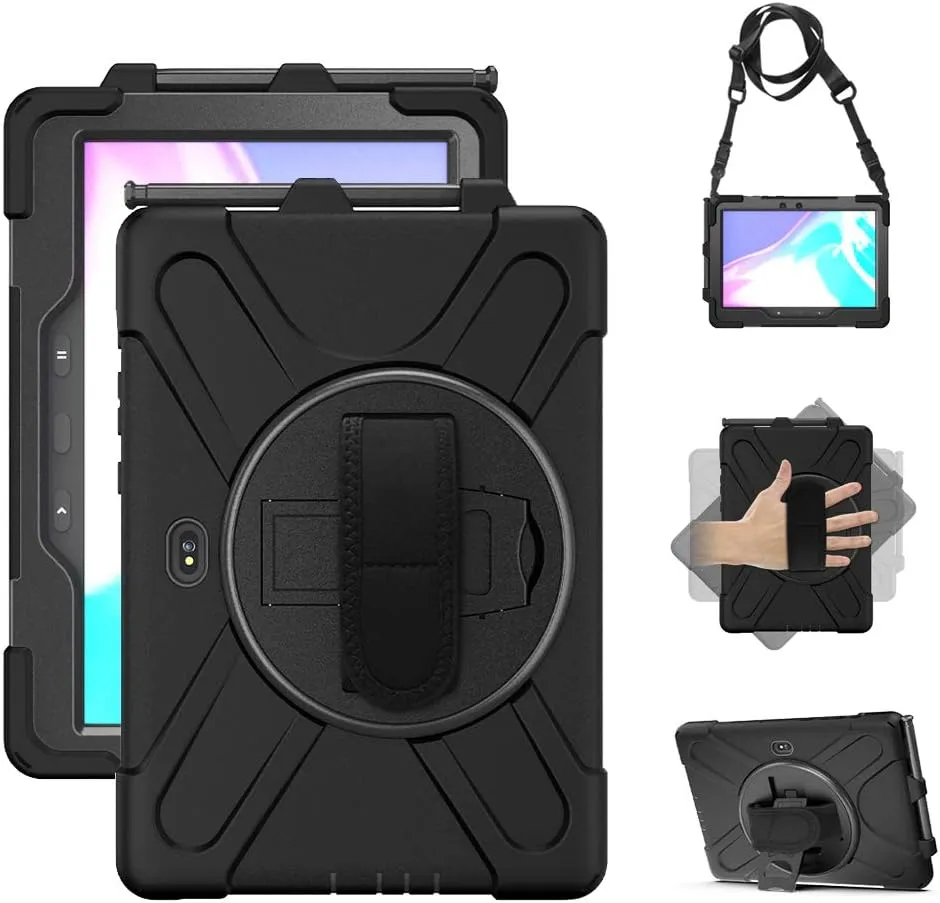 Samsung Galaxy Tab Active PRO 10.1 Case, Galaxy Tab Active4 PRO Case, Heavy Duty Rugged Shockproof Drop Protection Case with 360 Stand, Hand Strap & Shoulder Strap for SM-T540/T547/T630/T638 (Black)