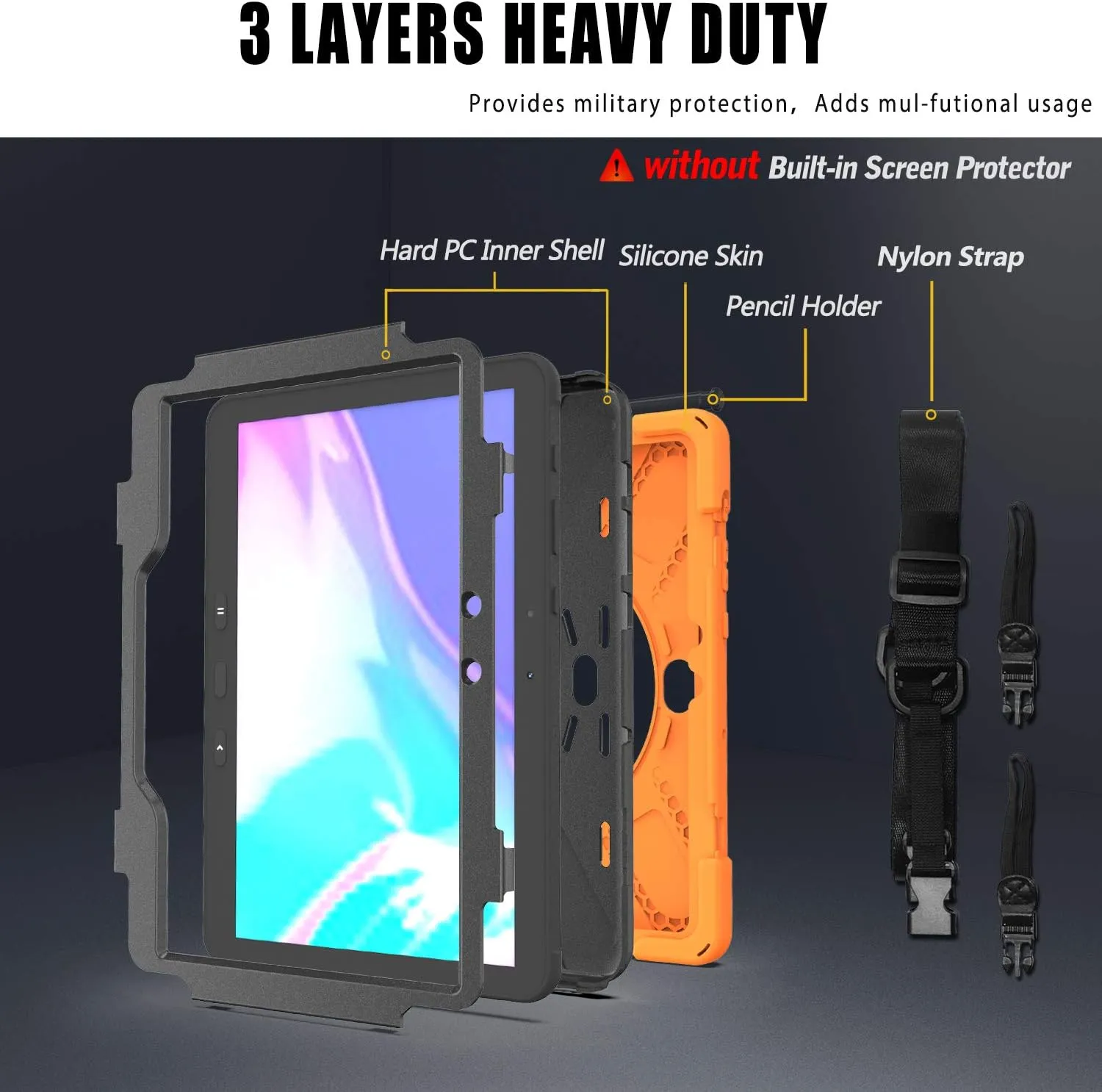 Samsung Galaxy Tab Active PRO 10.1 Case, Galaxy Tab Active4 PRO Case, Heavy Duty Rugged Shockproof Drop Protection Case with 360 Stand, Hand Strap & Shoulder Strap for SM-T540/T547/T630/T638 (Orange)