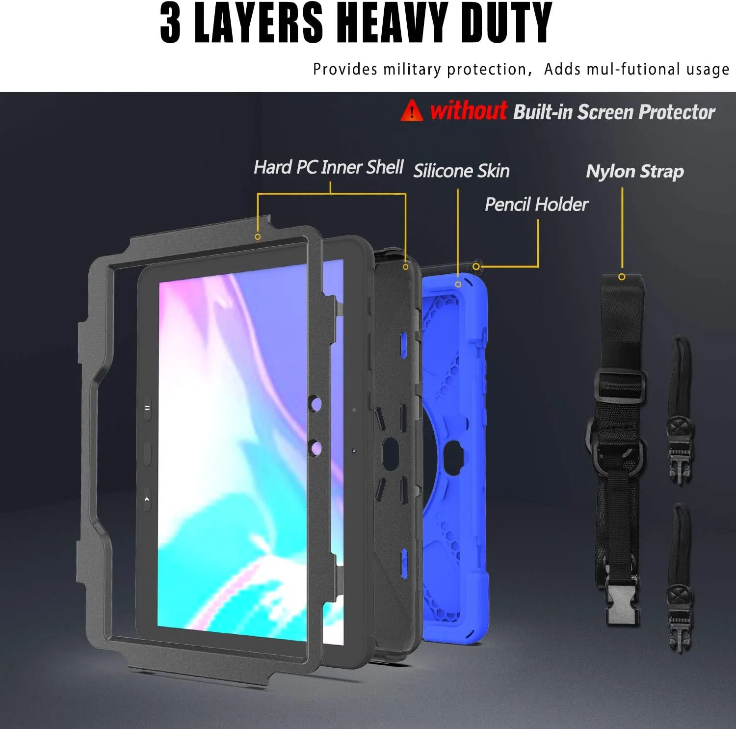 Samsung Galaxy Tab Active PRO 10.1 Case, Galaxy Tab Active4 PRO Case, Heavy Duty Rugged Shockproof Drop Protection Case with 360 Stand, Hand Strap & Shoulder Strap for SM-T540/T547/T638/T630(Blue)