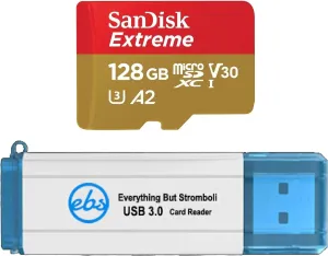 SanDisk 128GB Memory Card Extreme works with Gopro Hero 7 Black, Silver, Hero7 White UHS-1 U3 A2 Micro SDXC Bundle with Everything But Stromboli 3.0 Micro/SD Card Reader