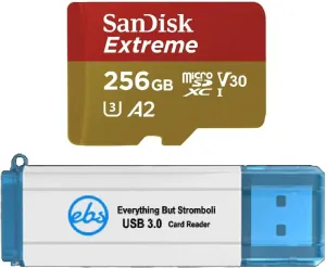 SanDisk 256GB Micro SDXC Memory Card Extreme Works with GoPro Hero 7 Black, Silver, Hero7 White UHS-1 U3 A2 Bundle with (1) Everything But Stromboli 3.0 Micro/SD Card Reader