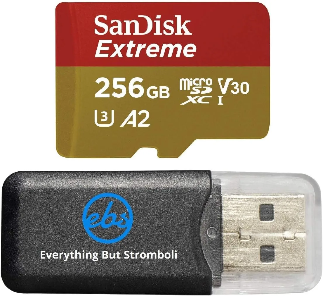 SanDisk 256GB Micro SDXC Memory Card Extreme Works with GoPro Hero 7 Black, Silver, Hero7 White UHS-1 U3 A2 Bundle with (1) Everything But Stromboli Micro Card Reader