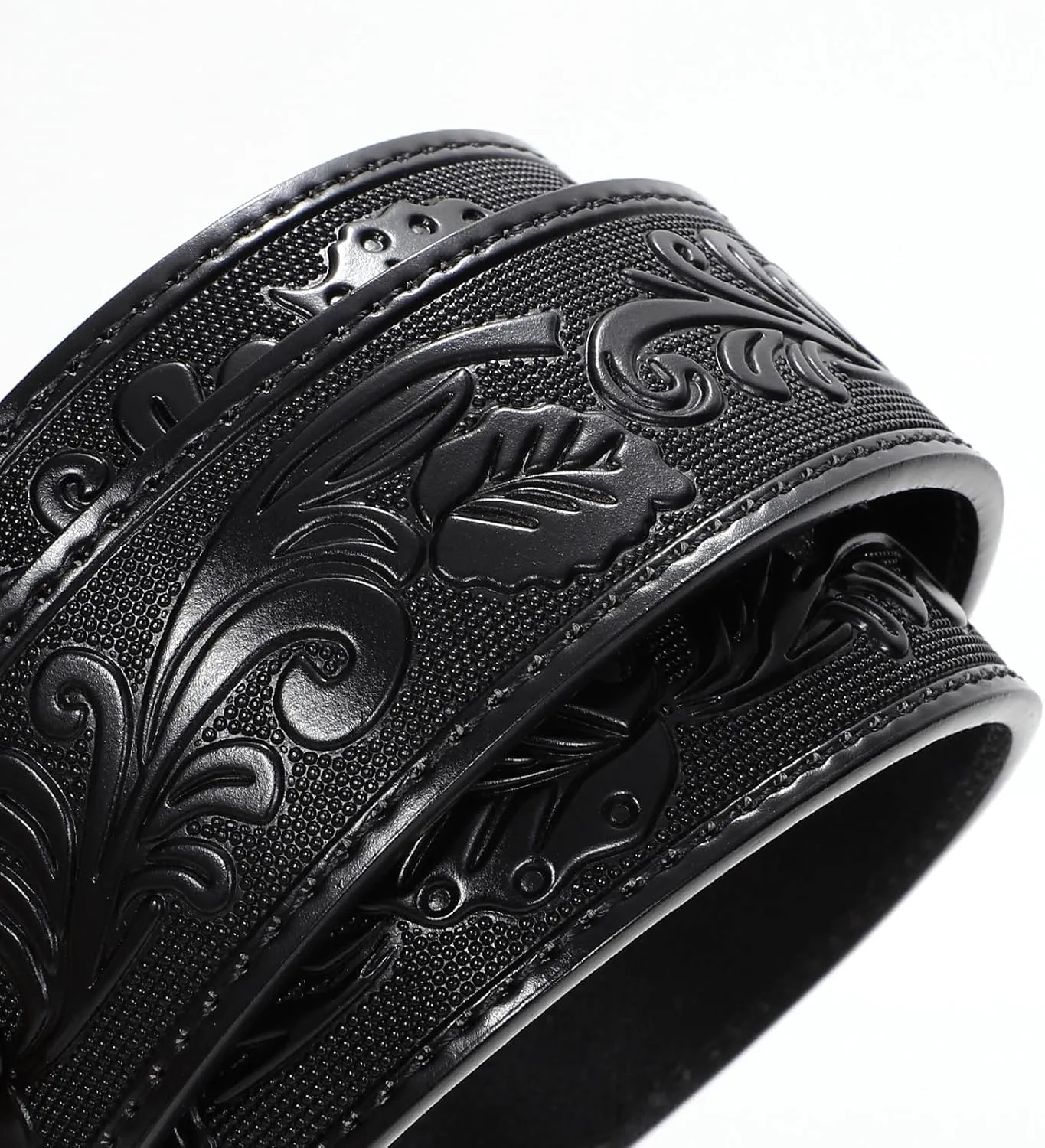SANSTHS Western Belt Cowboy Belts for Men Women, Western Leather Belts Bull Buckle Belt Embossed Leather Belt for Jeans