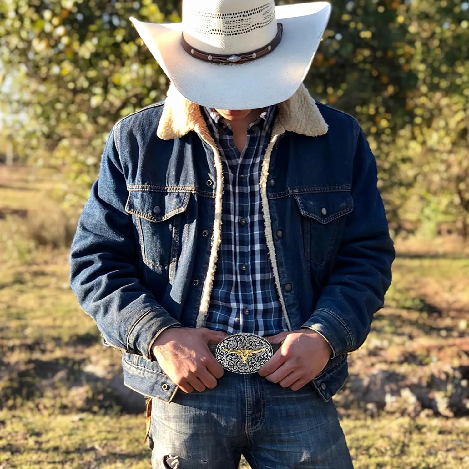 SANSTHS Western Belt Cowboy Belts for Men Women, Western Leather Belts Bull Buckle Belt Embossed Leather Belt for Jeans