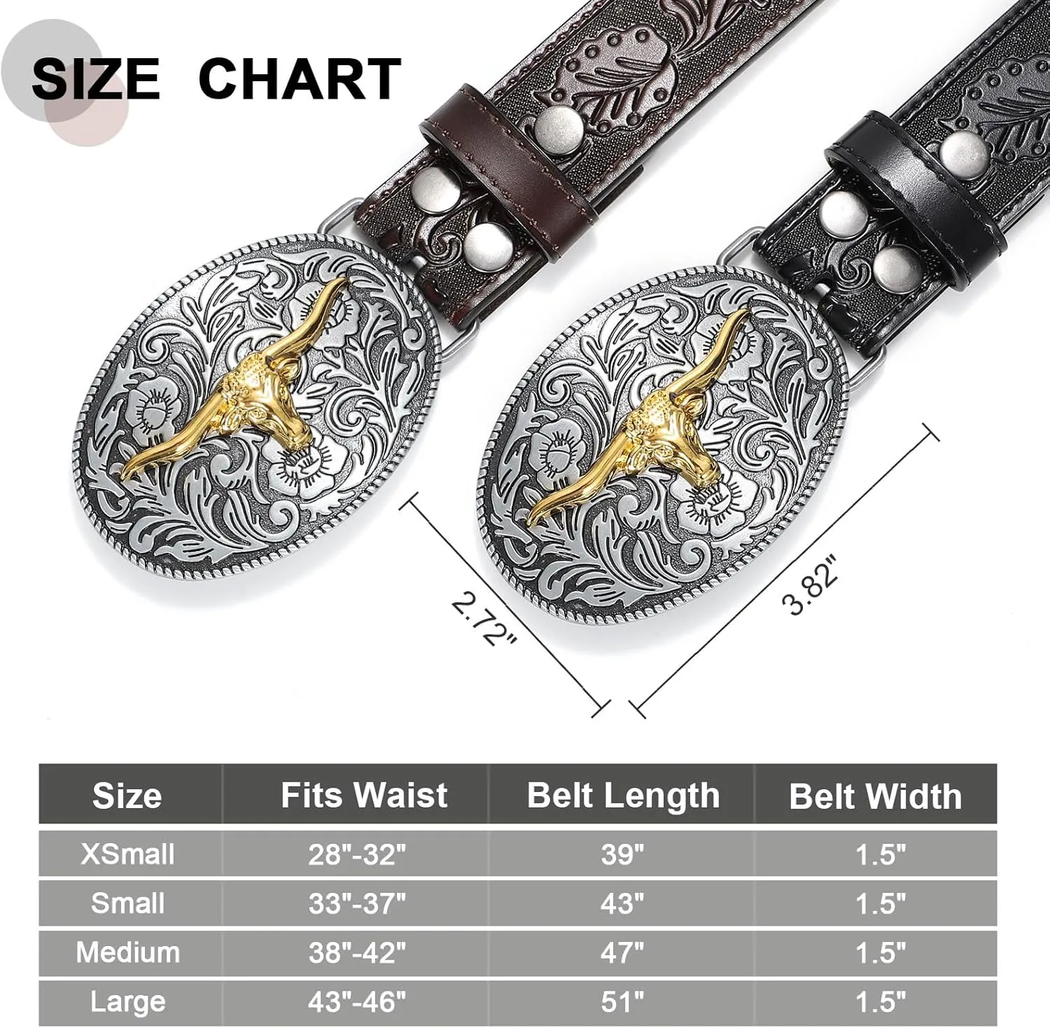 SANSTHS Western Belt Cowboy Belts for Men Women, Western Leather Belts Bull Buckle Belt Embossed Leather Belt for Jeans