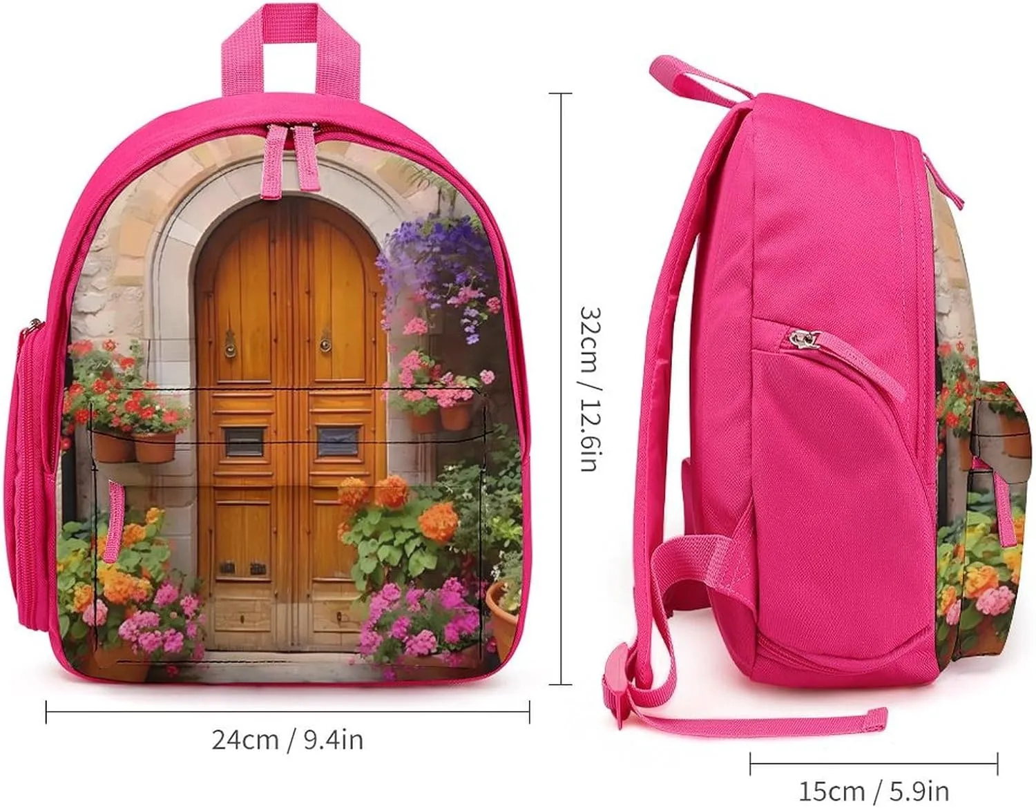 Santorini Greece Rustic Scenic Cute Backpack Small Daily Daypack Travel Shoulder Bag with Adjustable Strap Graphic Print