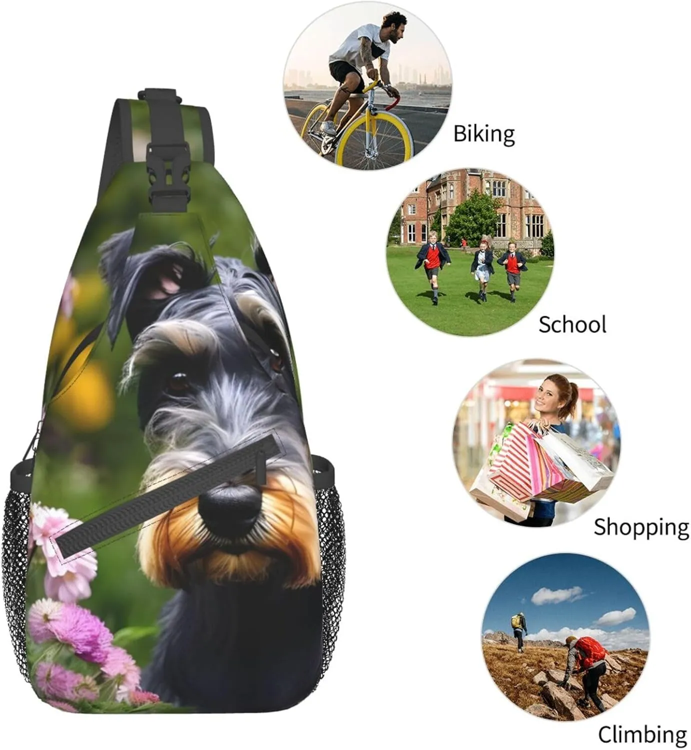 Schnauzer Unisex Casual Diagonal Chest Bag,Multipurpose Crossbody Shoulder Bag Travel Hiking Daypack