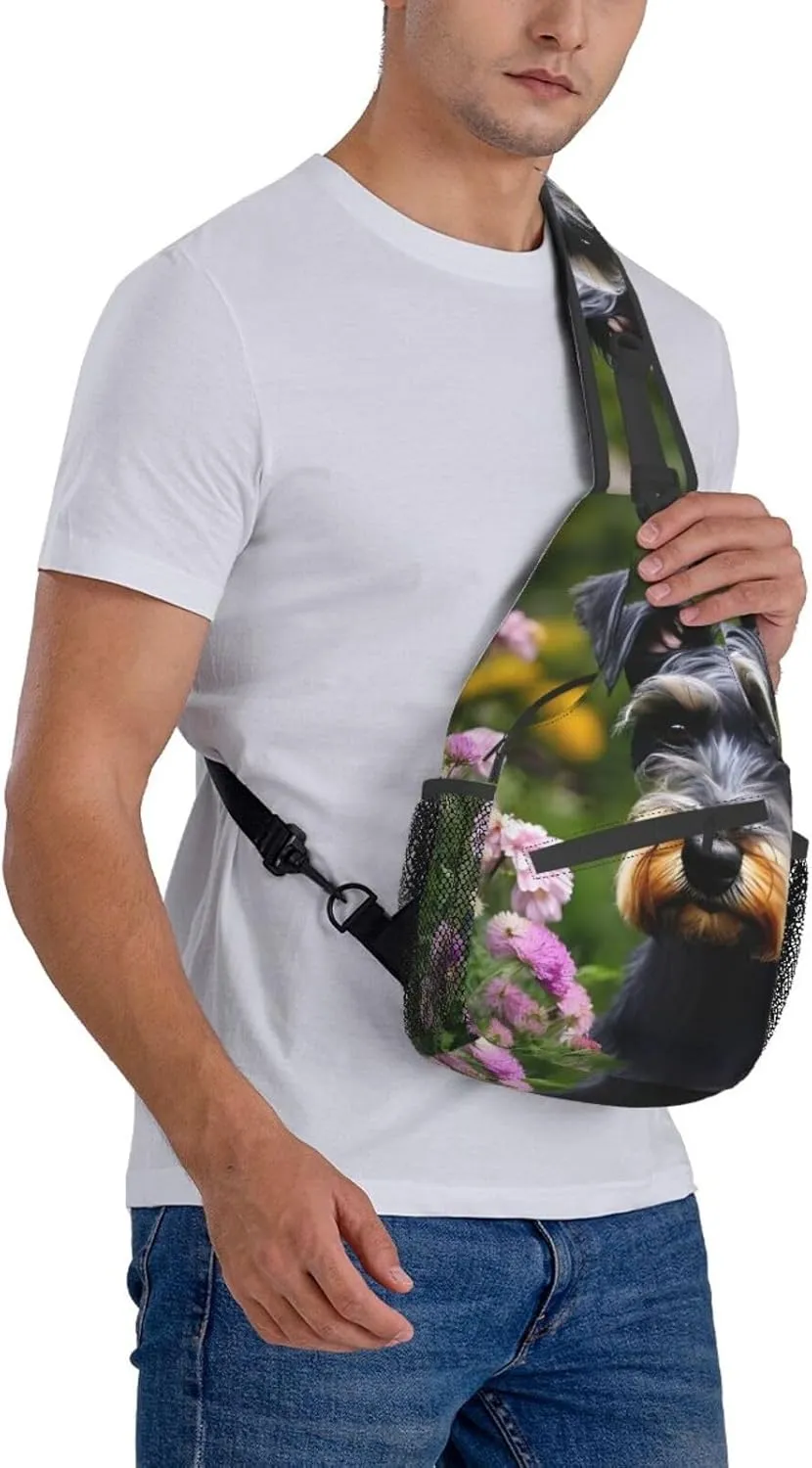 Schnauzer Unisex Casual Diagonal Chest Bag,Multipurpose Crossbody Shoulder Bag Travel Hiking Daypack