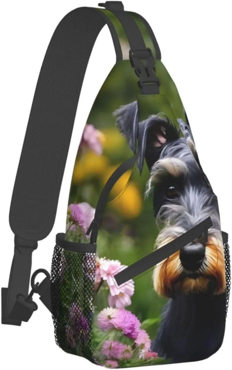 Schnauzer Unisex Casual Diagonal Chest Bag,Multipurpose Crossbody Shoulder Bag Travel Hiking Daypack