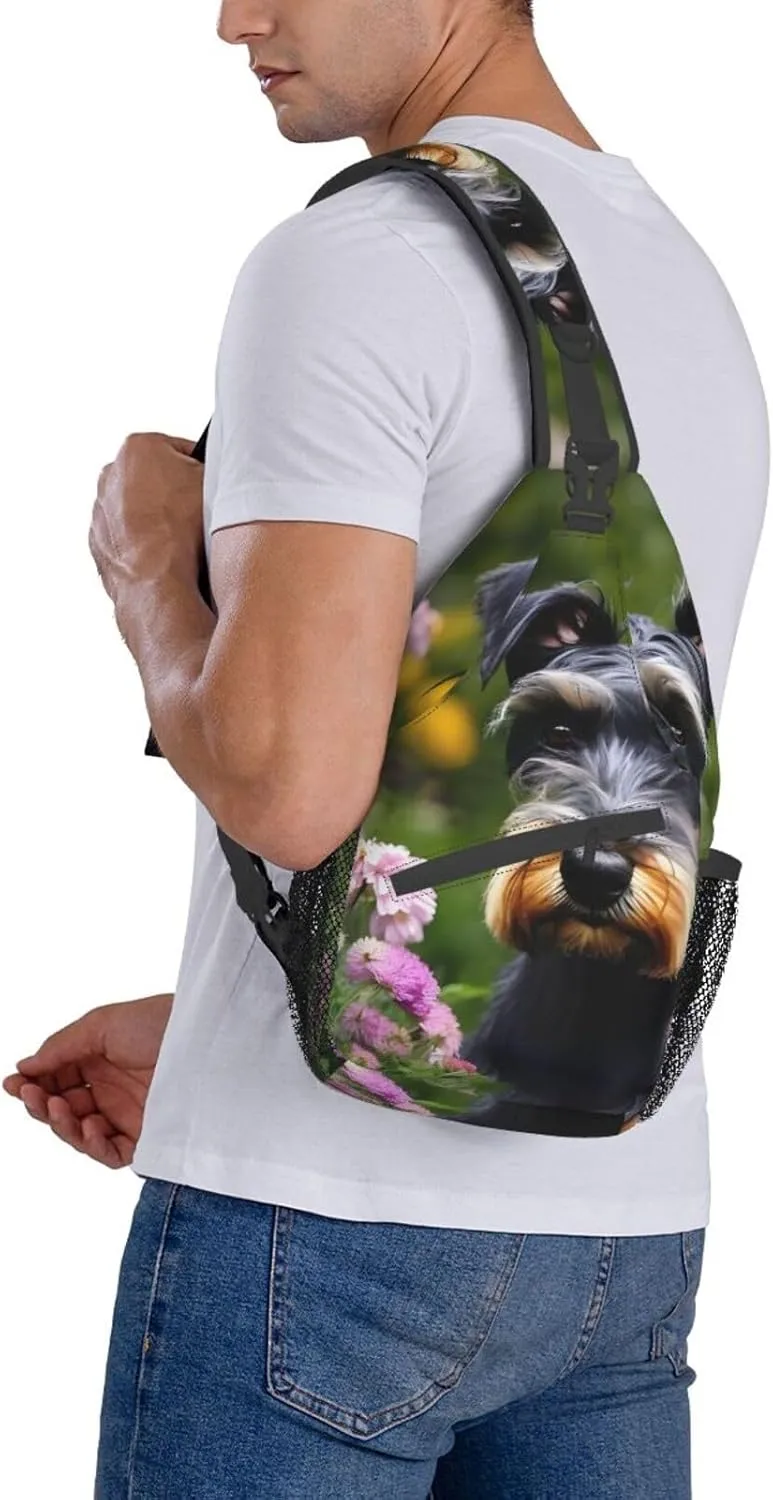Schnauzer Unisex Casual Diagonal Chest Bag,Multipurpose Crossbody Shoulder Bag Travel Hiking Daypack