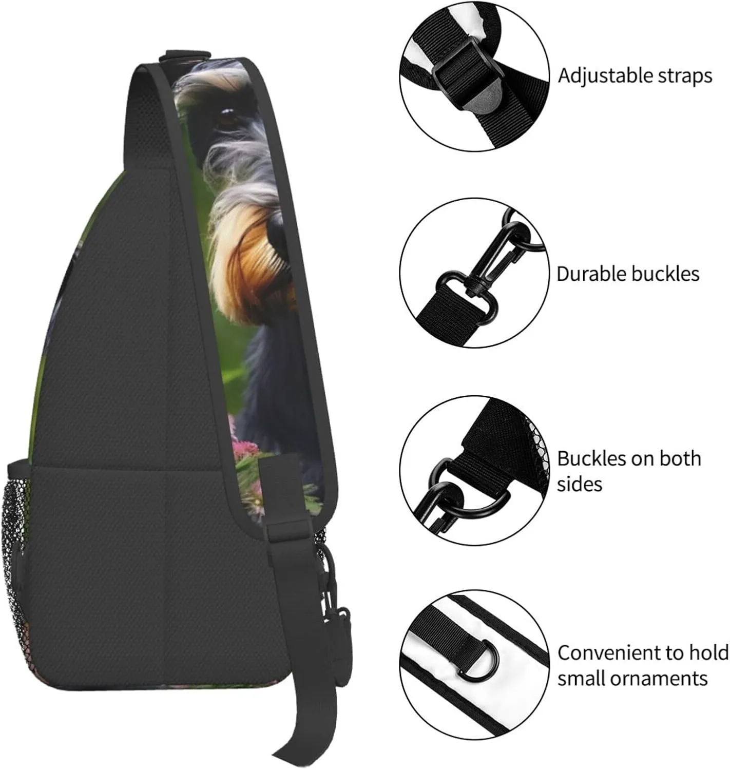 Schnauzer Unisex Casual Diagonal Chest Bag,Multipurpose Crossbody Shoulder Bag Travel Hiking Daypack